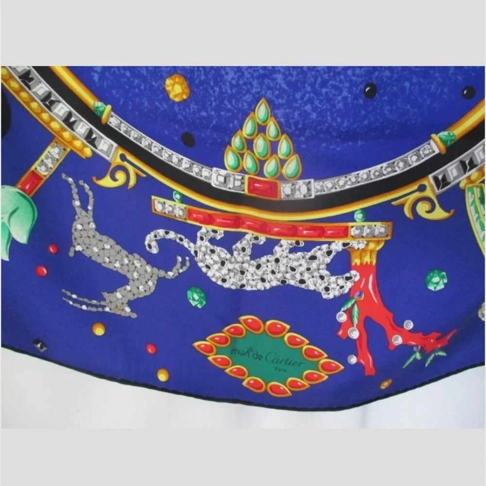 Cartier Paris Leopard Blue Silk Scarf